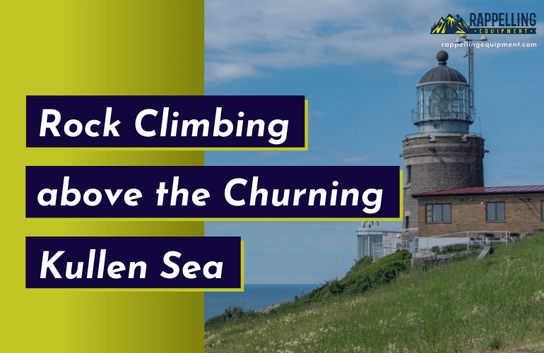 Rock climbing above the churning Kullen Sea